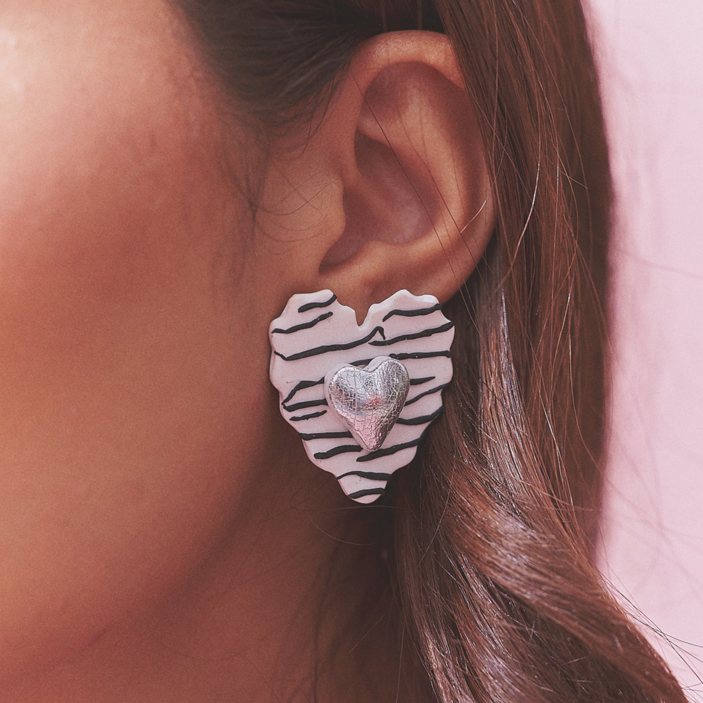 Aretes Corazón Rayado Mix Maxi