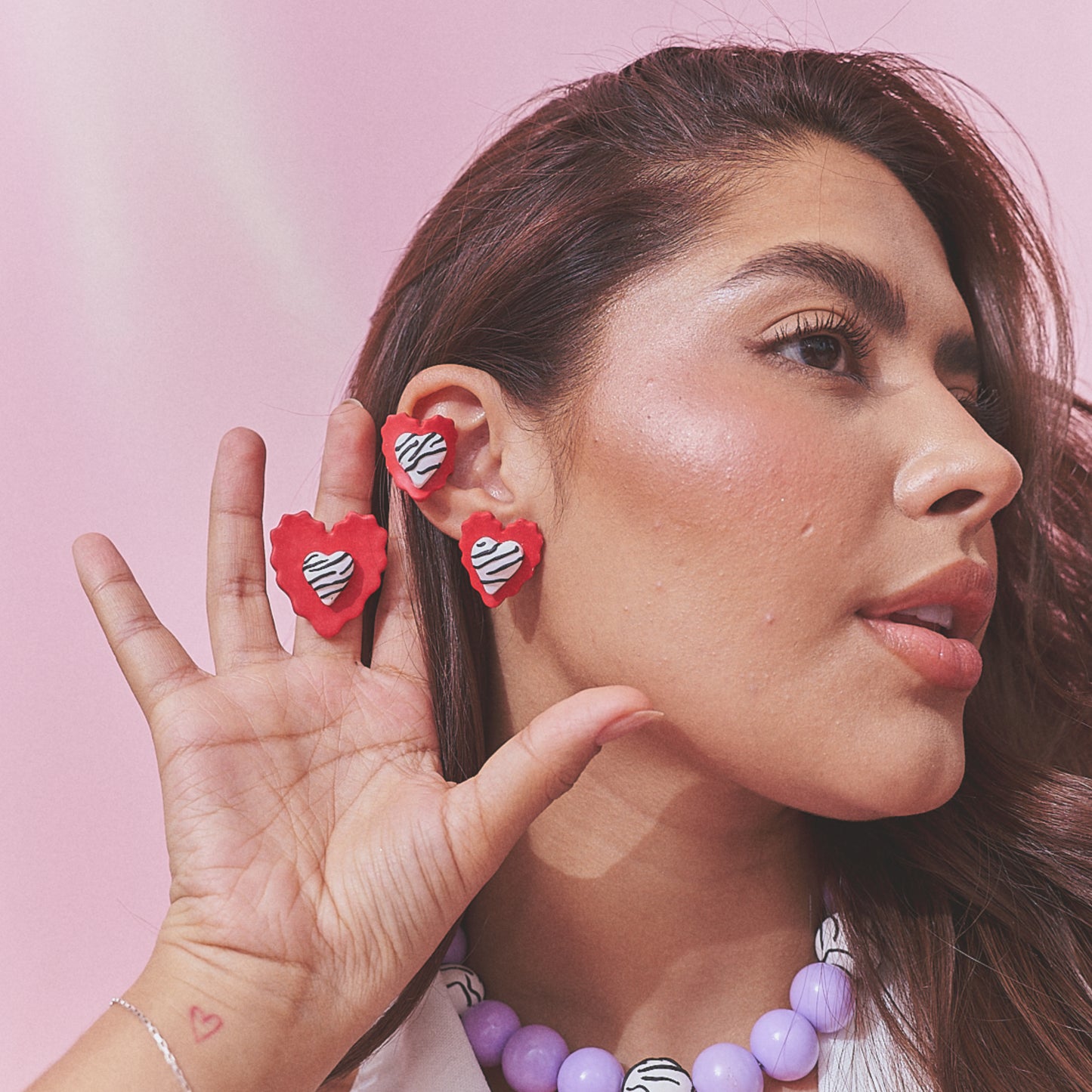 Aretes Corazón Rayado Mix Mini