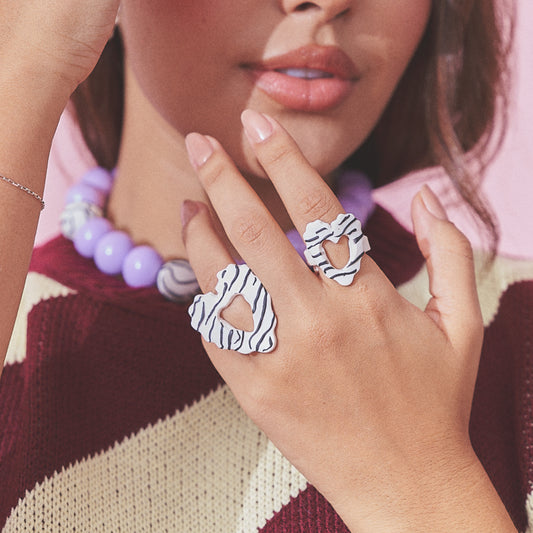 Anillo Corazón Rayado Maxi