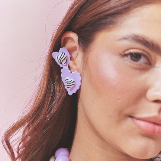 Aretes Corazón Rayado Mix Maxi