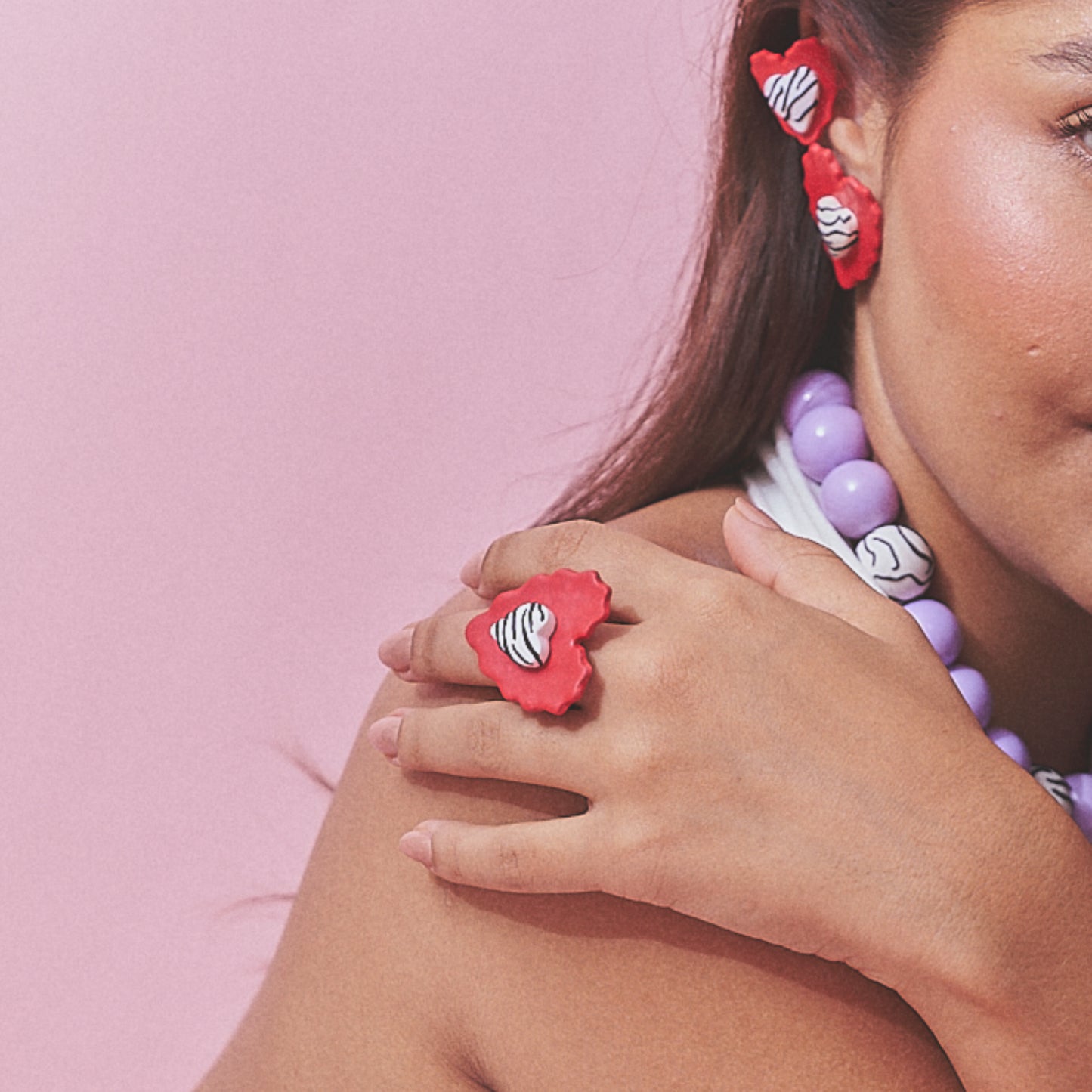 Anillo Corazón Rayado Mix Maxi